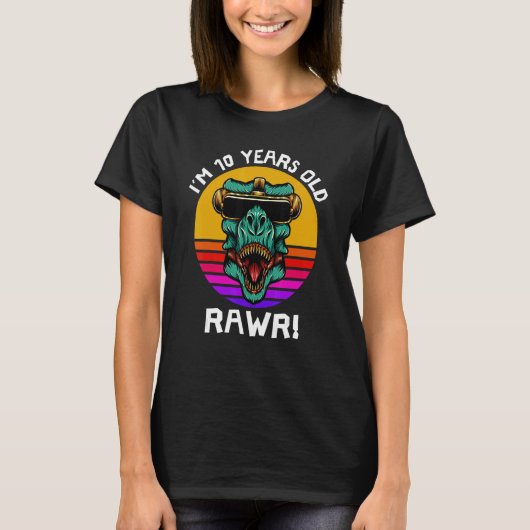 Ik ben 10 jaar oud Rawr Retro Dinosaur Sunset 10th T-shirt (Voorkant)