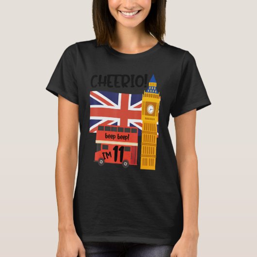 Ik ben 11 11e verjaardag British London Theme Unit T-shirt (Voorkant)