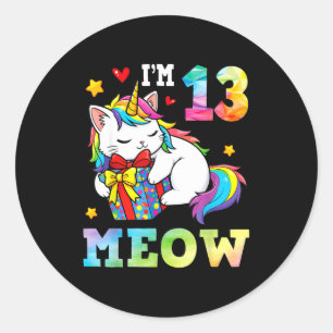 Ik ben 13 jaar oud Meow Kat Eenhoorn 13e verjaarda Ronde Sticker