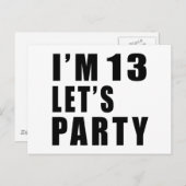 Ik ben 13 Let's Party Uitnodiging Briefkaart (Voorkant / Achterkant)