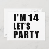 Ik ben 14 Let's Party Uitnodiging Briefkaart (Voorkant / Achterkant)