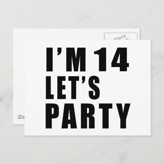 Ik ben 14 Let's Party Uitnodiging Briefkaart (Voorkant / Achterkant)