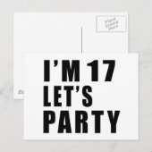 Ik ben 17, laten we feesten uitnodiging briefkaart (Voorkant / Achterkant)