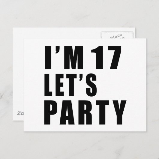 Ik ben 17, laten we feesten uitnodiging briefkaart (Voorkant / Achterkant)
