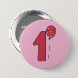 Ik ben 1 — Cute Balloon roze en 1 Rode verjaardag Ronde Button 7,6 Cm