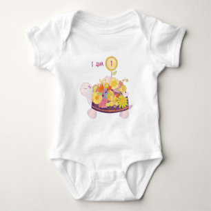 Ik ben 1 Schattige Baby Flower Turtle Romper