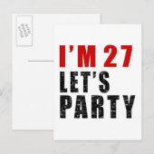 Ik ben 27, laten we feesten uitnodiging briefkaart (Voorkant / Achterkant)