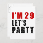 Ik ben 29 Let's Party Uitnodiging Briefkaart (Voorkant / Achterkant)