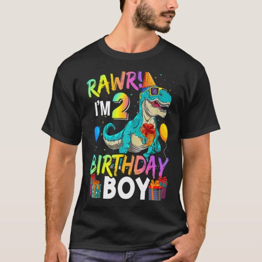 Ik ben 2 Birthday Boy Funny Dinosaur Air Ballon T-shirt (Voorkant)