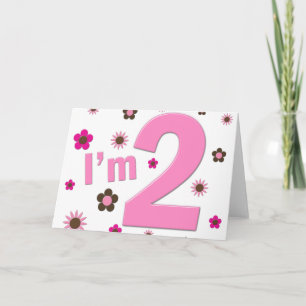 "Ik ben 2" Roze & Bruine Bloemen Kaart