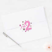 "Ik ben 2" roze en bruine bloemen Ronde Sticker (Envelop)