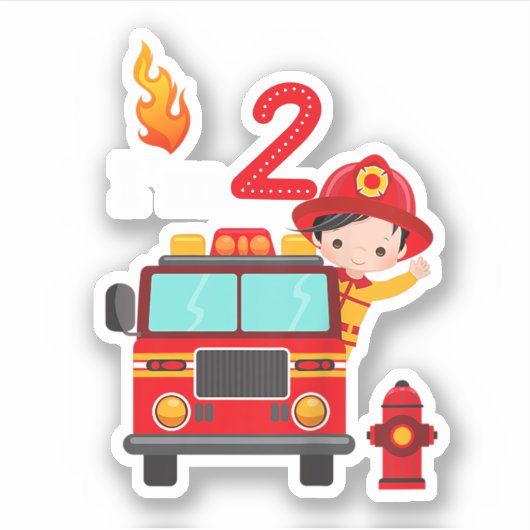 Ik ben 2e verjaardag, jongen Fire Engine Truck Tod Sticker (Voorkant)
