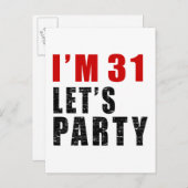 Ik ben 31 Let's Party Uitnodiging Briefkaart (Voorkant / Achterkant)