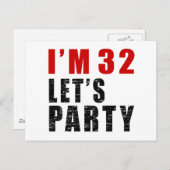 Ik ben 32 Laten we feesten Uitnodiging Briefkaart (Voorkant / Achterkant)