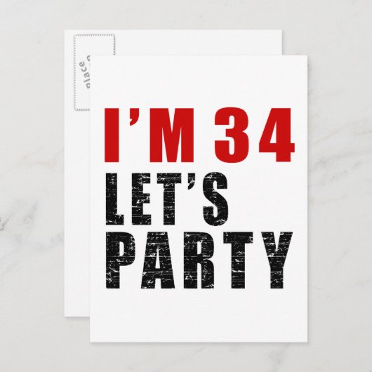 Ik ben 34 Let's Party Uitnodiging Briefkaart (Voorkant / Achterkant)