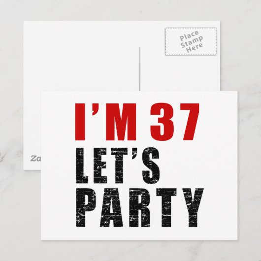 Ik ben 37 Let's Party Uitnodiging Briefkaart (Voorkant / Achterkant)
