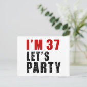Ik ben 37 Let's Party Uitnodiging Briefkaart (Staand voorkant)