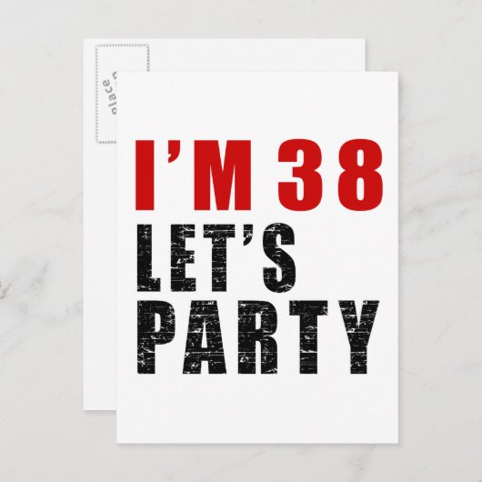 Ik ben 38 Let's Party Uitnodiging Briefkaart (Voorkant / Achterkant)