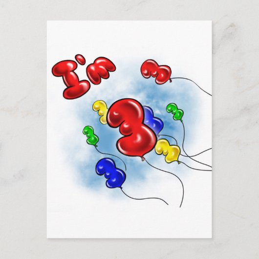 Ik ben 3! Ballonnen Briefkaart (Voorkant)