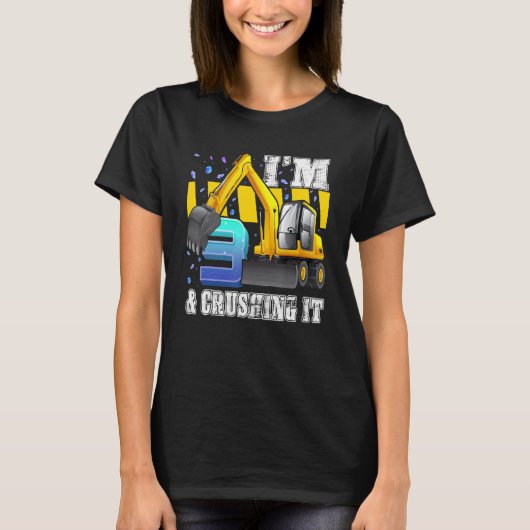 Ik ben 3 en druk het bouwgraafmachine 3rd B T-shirt (Voorkant)