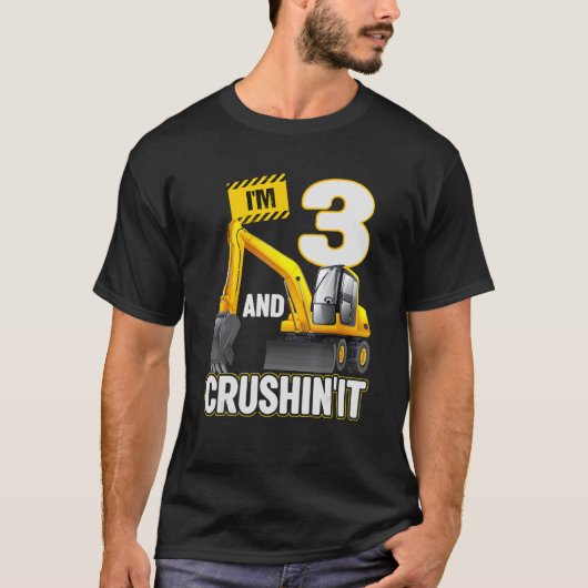 Ik ben 3 en graaf het bouwmateriaal excavator 3rd t-shirt (Voorkant)