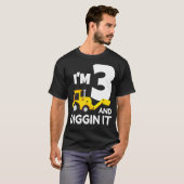 Ik ben 3 en graven het bouwwagen graafmachine t-shirt (Voorkant volledig)