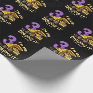 Ik ben 3 en ik graaf er lekker op los 3e verjaarda cadeaupapier
