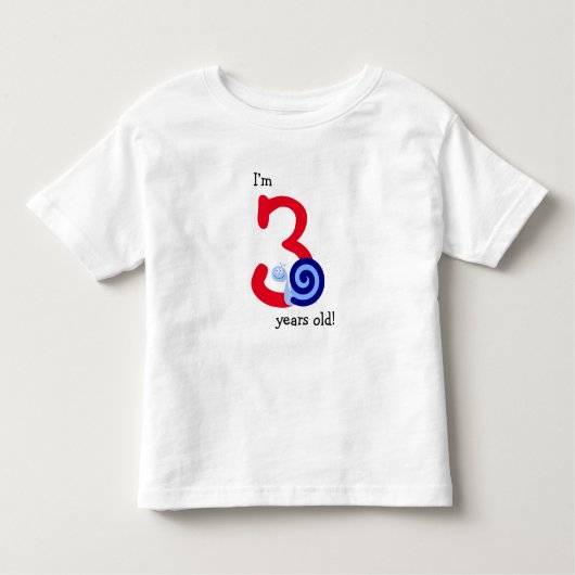 "Ik ben 3 jaar oud!" + Schattige Happy Blue Snail Kinder Shirts (Voorkant)
