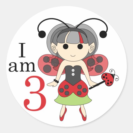 Ik ben 3 Ladybug Fairy 3rd Birthday Circle Sticker (Voorkant)