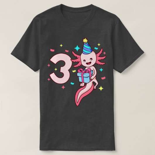 Ik ben 3 met axolotl meisje verjaardag 3 jaar oud t-shirt (Design voorkant)