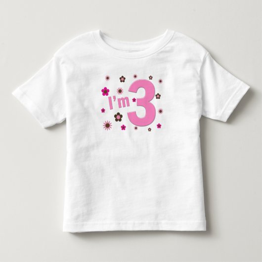 "Ik ben 3" roze en bruine bloemen Kinder Shirts (Voorkant)
