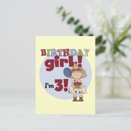 Ik ben 3 Verjaardags Meisje Tshirts en Geschenken Briefkaart (Staand voorkant)