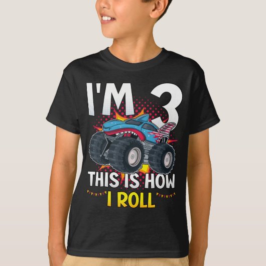 Ik ben 3 zo draai ik Monster Truck Boy T-shirt (Voorkant)