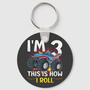 Ik ben 3 zo draai ik Monster Truck Button Sleutelhanger