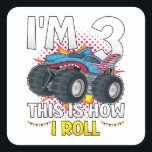 Ik ben 3 Zo ga ik Monster Truck draaien Vierkante Sticker<br><div class="desc">Ik ben 3 zo draai ik Monster Truck 3rd Birthday Boys Family Matching Design Gift Square Sticker Classic Collectie.</div>