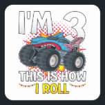 Ik ben 3 Zo ga ik Monster Truck draaien Vierkante Sticker<br><div class="desc">Ik ben 3 zo draai ik Monster Truck 3rd Birthday Boys Family Matching Design Gift Square Sticker Classic Collectie.</div>