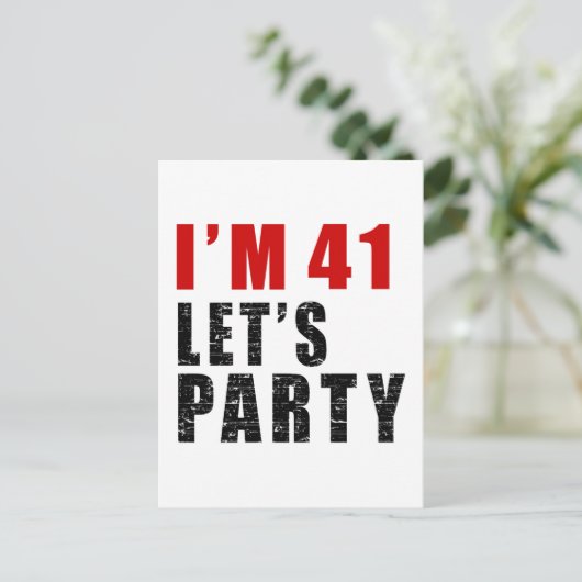 Ik ben 41 Let's Party Uitnodiging Briefkaart (Staand voorkant)