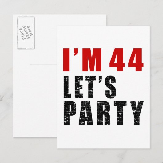 Ik ben 44 Let's Party Uitnodiging Briefkaart (Voorkant / Achterkant)