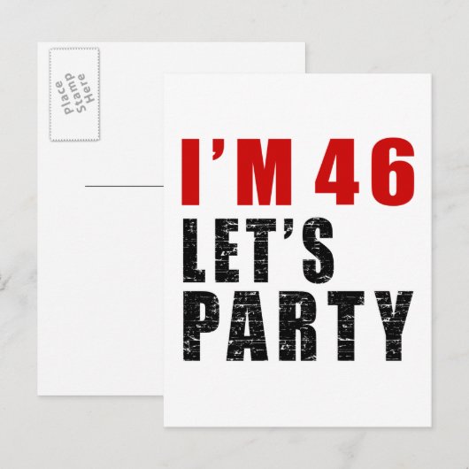 Ik ben 46 Let's Party Uitnodiging Briefkaart (Voorkant / Achterkant)