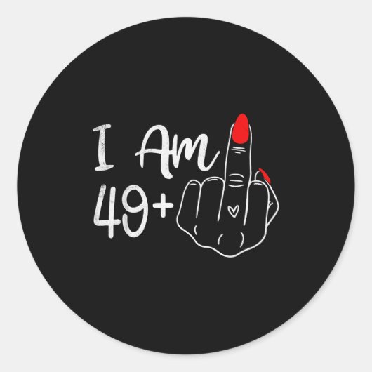 Ik ben 49 plus 1 middelvinger grappige 50e verjaar ronde sticker (Voorkant)