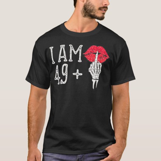Ik ben 49 plus 1 middelvinger schedel grappig 50e t-shirt (Voorkant)