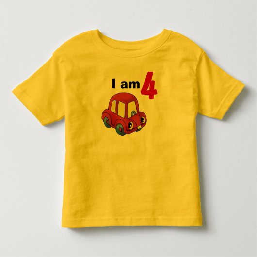 Ik ben 4 (rode speelgoed auto) kinder shirts (Voorkant)