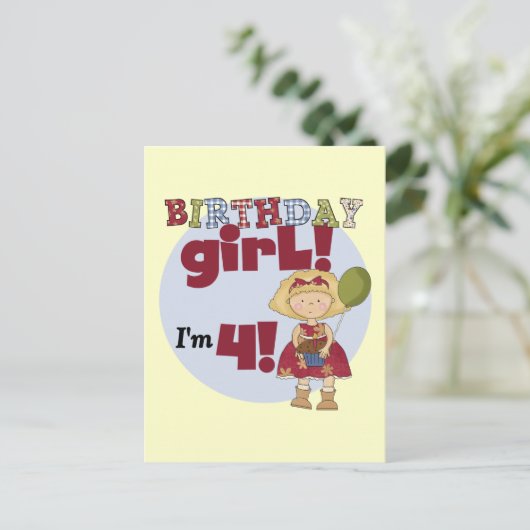 Ik ben 4 Verjaardags Meisje T-shirts en Gifts Briefkaart (Staand voorkant)