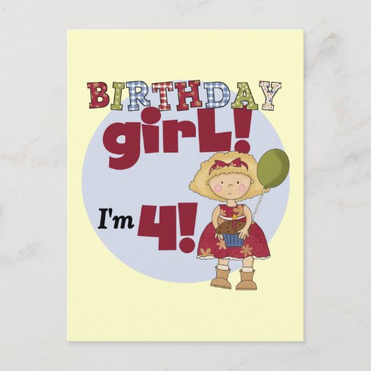 Ik ben 4 Verjaardags Meisje T-shirts en Gifts Briefkaart (Voorkant)