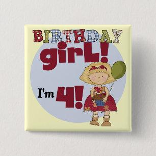 Ik ben 4 Verjaardags Meisje T-shirts en Gifts Vierkante Button 5,1 Cm
