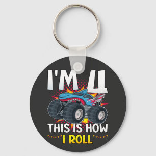 Ik ben 4 zo draai ik Monster Truck Button Sleutelhanger