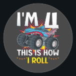 Ik ben 4 Zo ga ik Monster Truck draaien Ronde Sticker<br><div class="desc">Ik ben 4 zo draai ik Monster Truck 4th Birthday Boys Family Matching Design Classic Round Sticker Classic Collectie.</div>