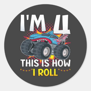 Ik ben 4 Zo ga ik Monster Truck draaien Ronde Sticker