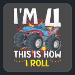Ik ben 4 Zo ga ik Monster Truck draaien Vierkante Sticker<br><div class="desc">Ik ben 4 zo draai ik Monster Truck 4th Birthday Boys Family Matching Design Gift Square Sticker Classic Collectie.</div>