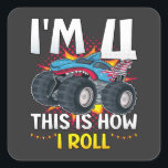 Ik ben 4 Zo ga ik Monster Truck draaien Vierkante Sticker<br><div class="desc">Ik ben 4 zo draai ik Monster Truck 4th Birthday Boys Family Matching Design Gift Square Sticker Classic Collectie.</div>